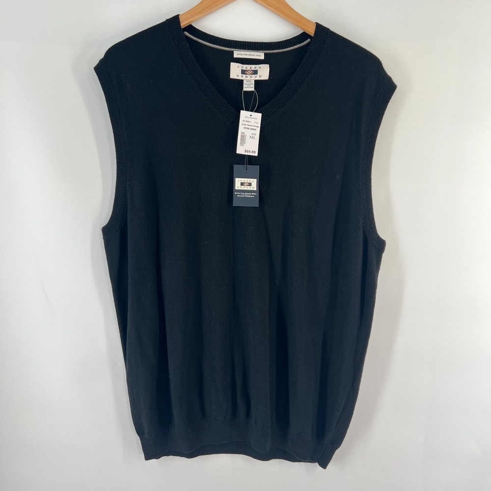 Joseph Abboud Black Extra Fine Merino Wool V-Neck Sweater Vest XXL 2XL NEW Soft